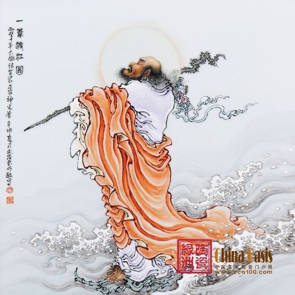 一块天然玛瑙上的达摩祖师的故事